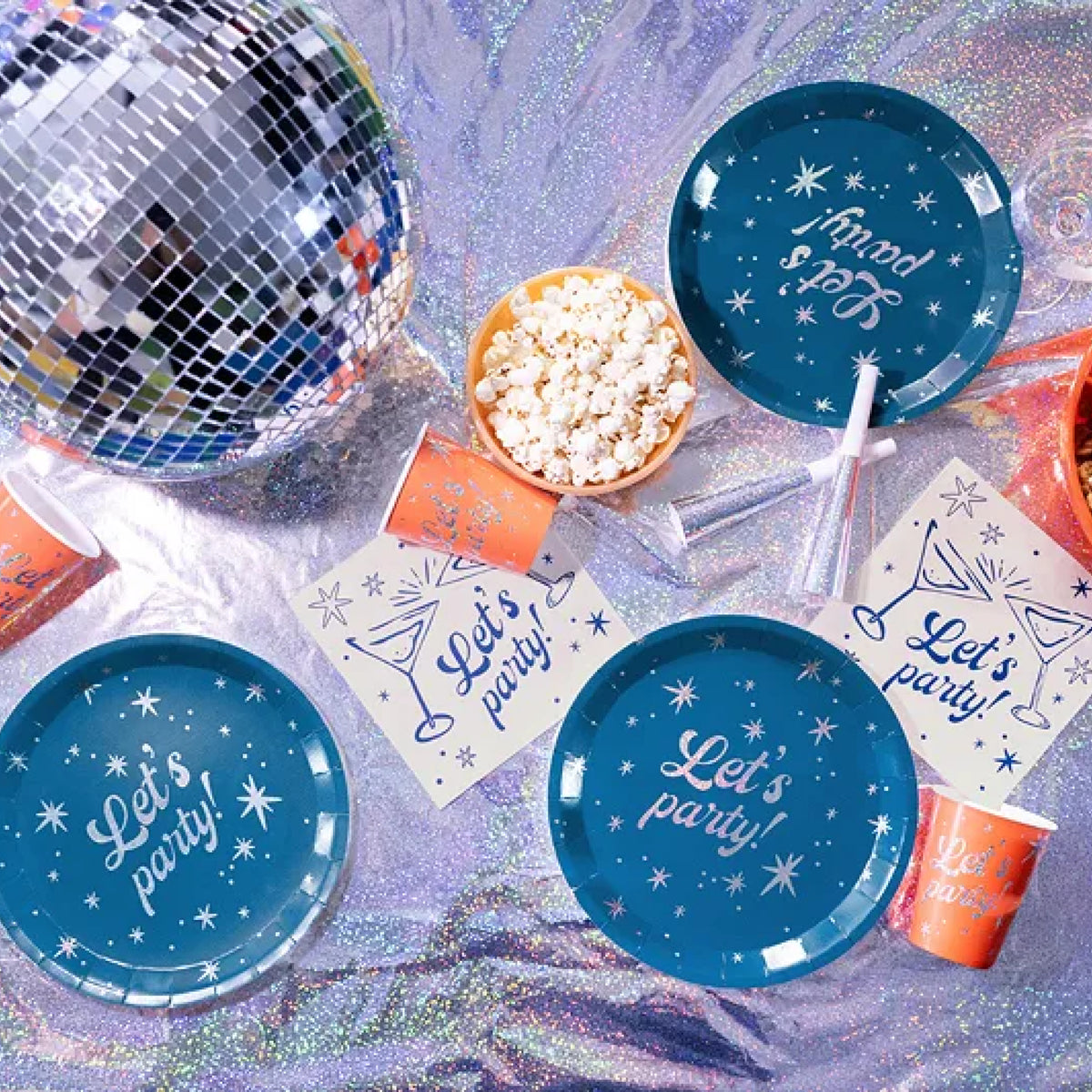 Paptallerkener "Let's Party" – Mørkeblå – 23 cm – 6 stk.