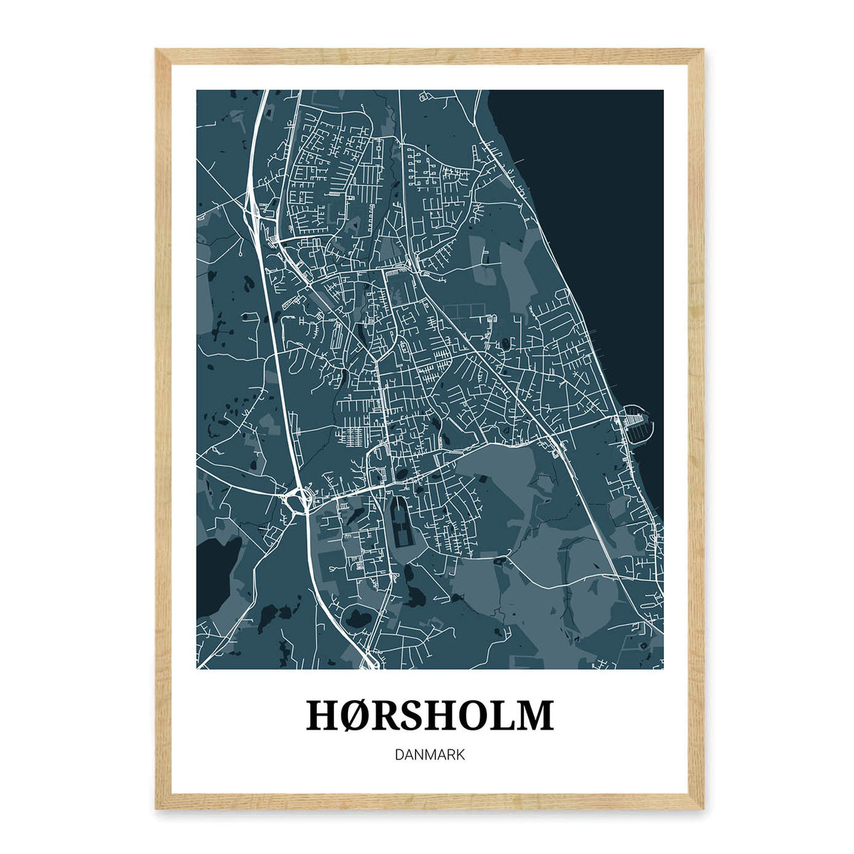 Tanzania Daggry Efterligning Hørsholm bykort plakat - Blå – Homedec.dk