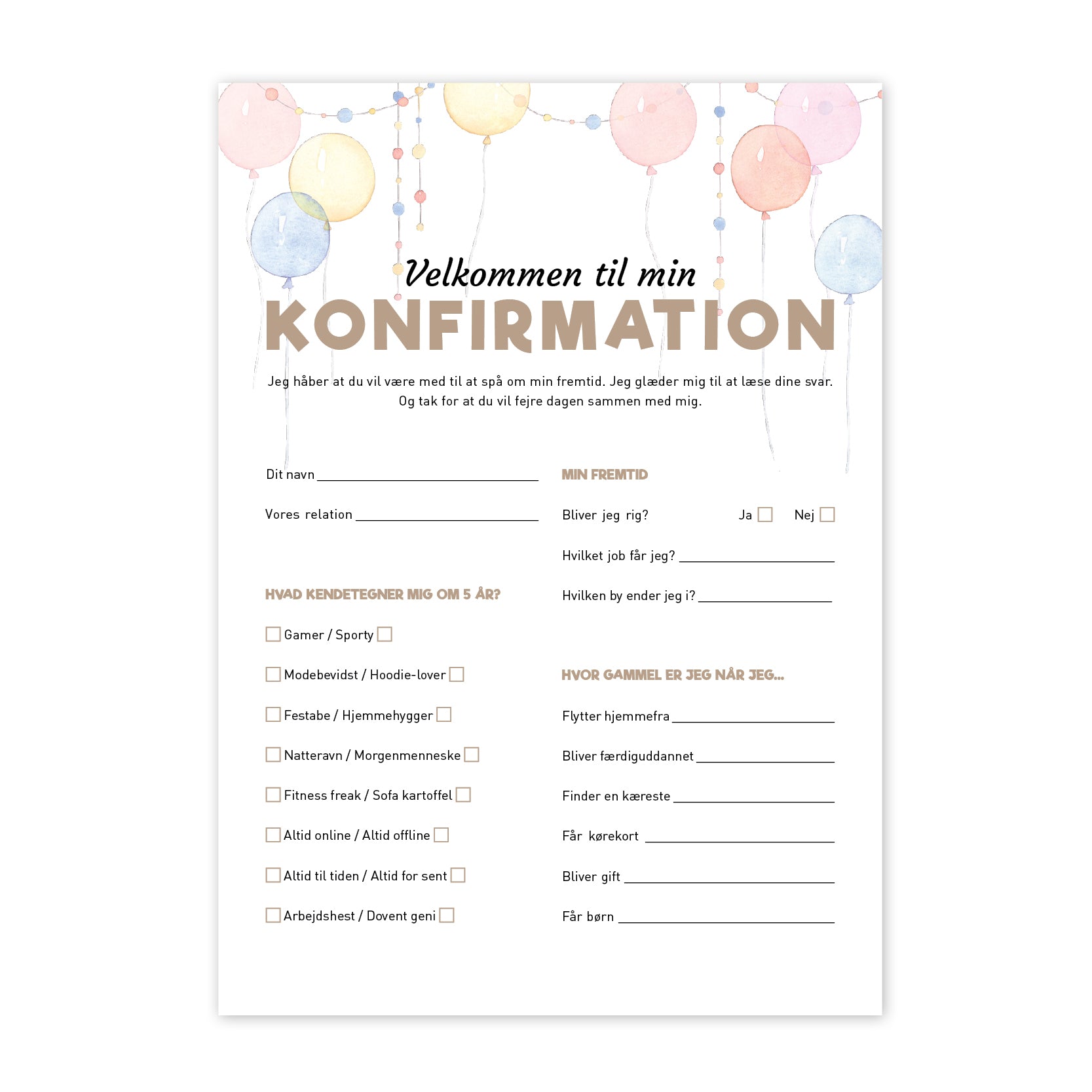 Fremtidsquiz til konfirmation