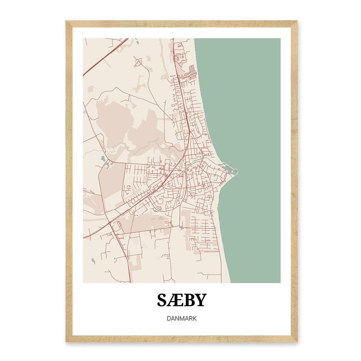 Sæby bykort plakat - En smuk byplakat med din by – Homedec.dk